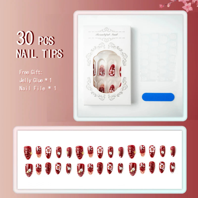 Press-On Nail Set Floral & Shell Accents