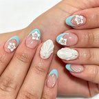 Press-On Nail Set Floral & Shell Accents Multiple Sizes