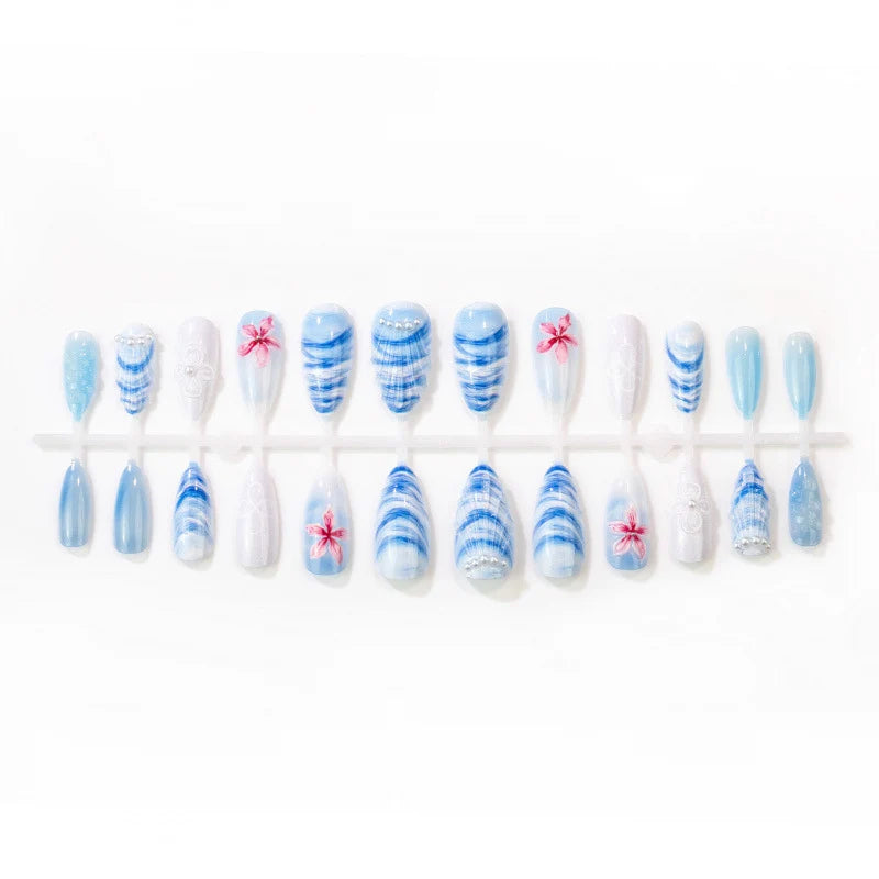 Press-On Nail Set Floral Shell Design Kit Included