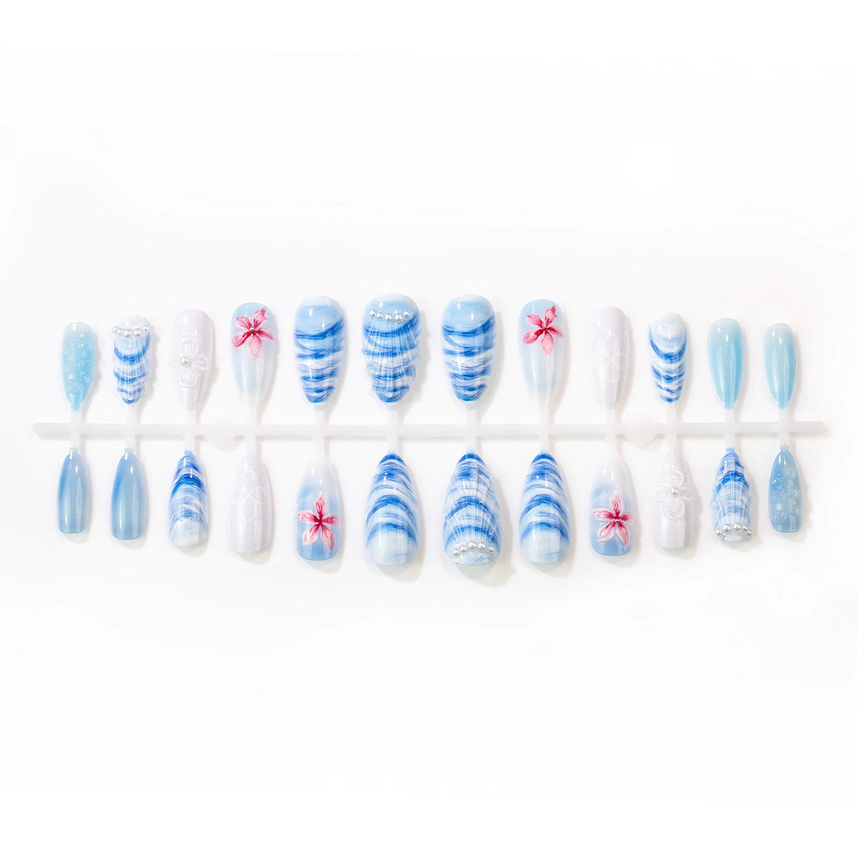 Press-On Nail Set Floral & Shell Designs Easy Application