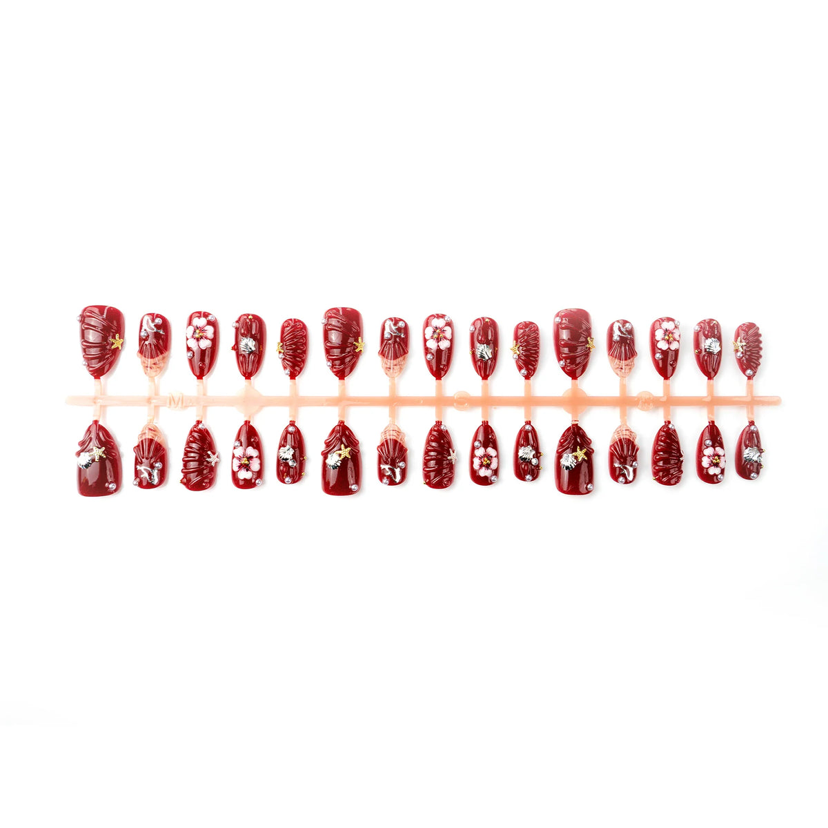 Press-On Nail Set Floral & Shell Designs Easy Application