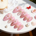 Press-On Nail Set Floral & Shell Embellished Peel-And-Stick Reusable
