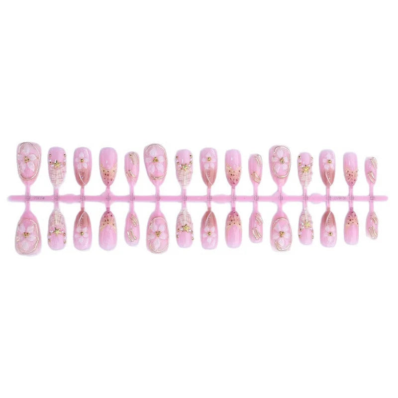 Press-On Nail Set Floral & Shell Embellished Peel-And-Stick Reusable