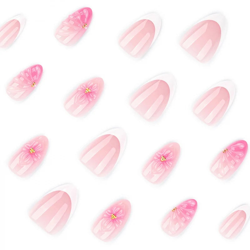 Press-On Nail Set Floral Shell Gems & Easy Application