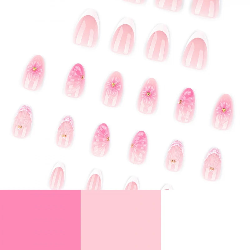 Press-On Nail Set Floral Shell Gems & Easy Application