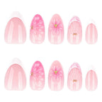 Press-On Nail Set Floral Shell Gems & Easy Application