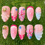 Press-On Nail Set Floral & Shell Self-Adhesive Long-Lasting