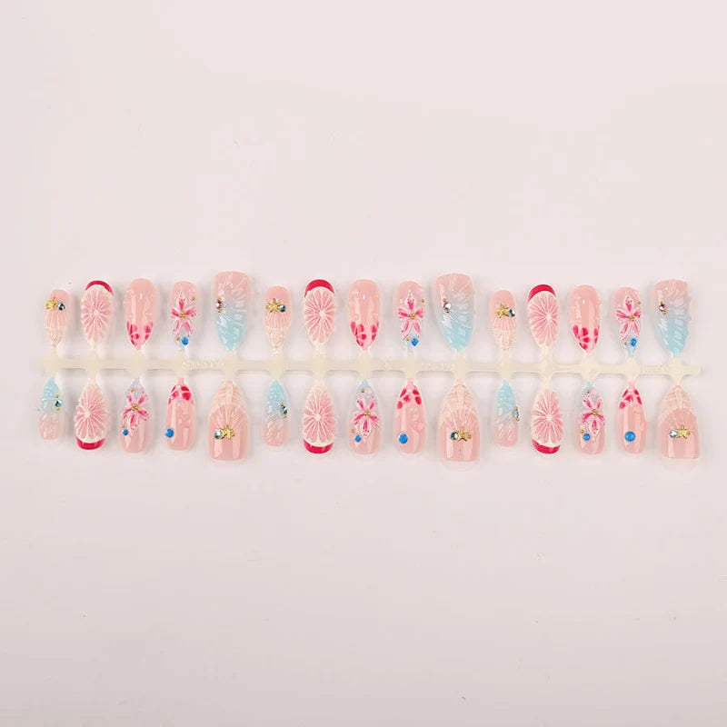 Press-On Nail Set Floral & Shell Self-Adhesive Long-Lasting