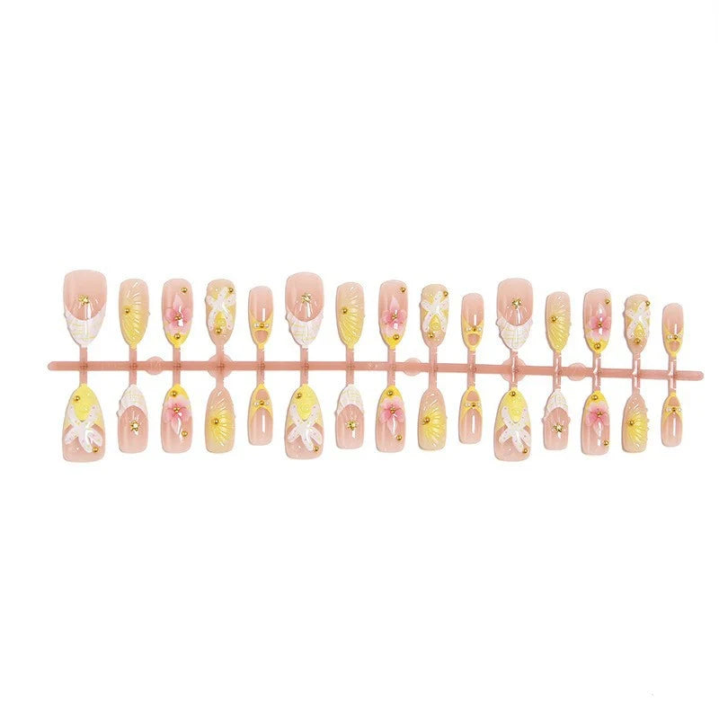 Press-On Nail Set Floral & Shimmer Adhesive Backing