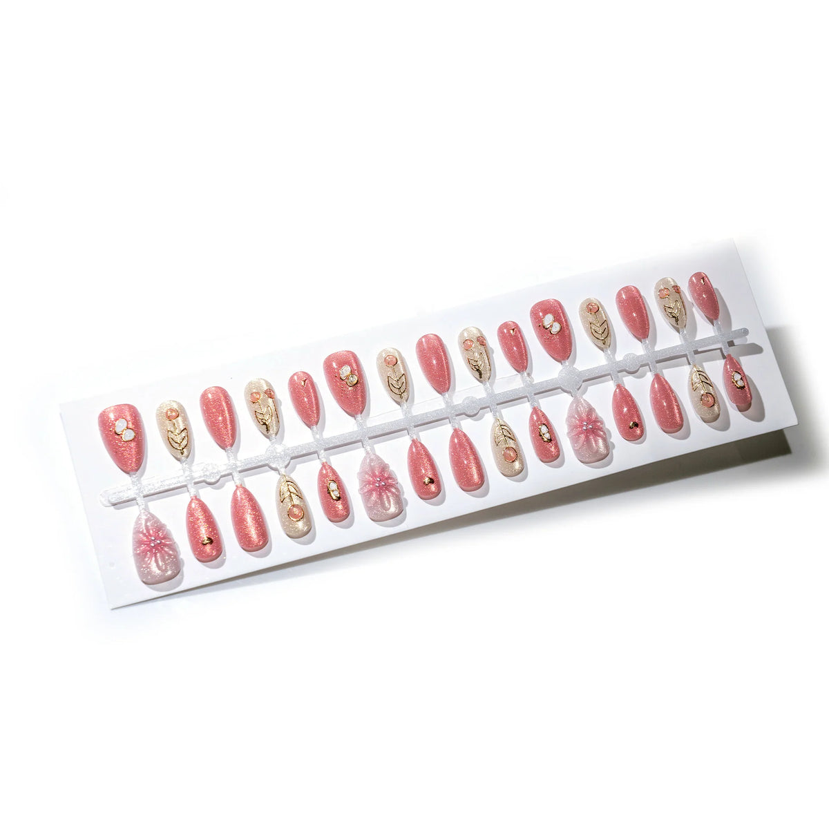 Press-On Nail Set Floral Shimmer Easy Application