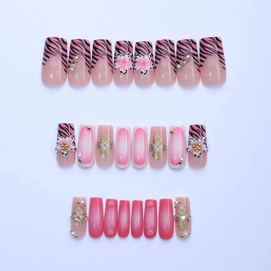 Press-On Nail Set Floral Shimmer Easy Application