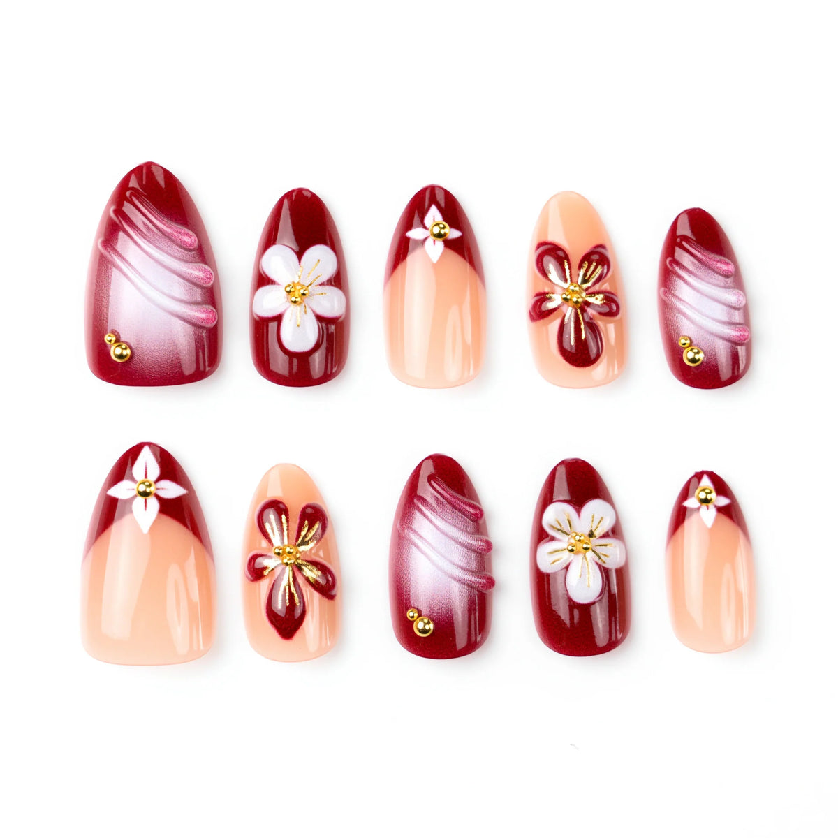 Press-On Nail Set Floral Shimmer Long-Lasting & Comfortable Fit