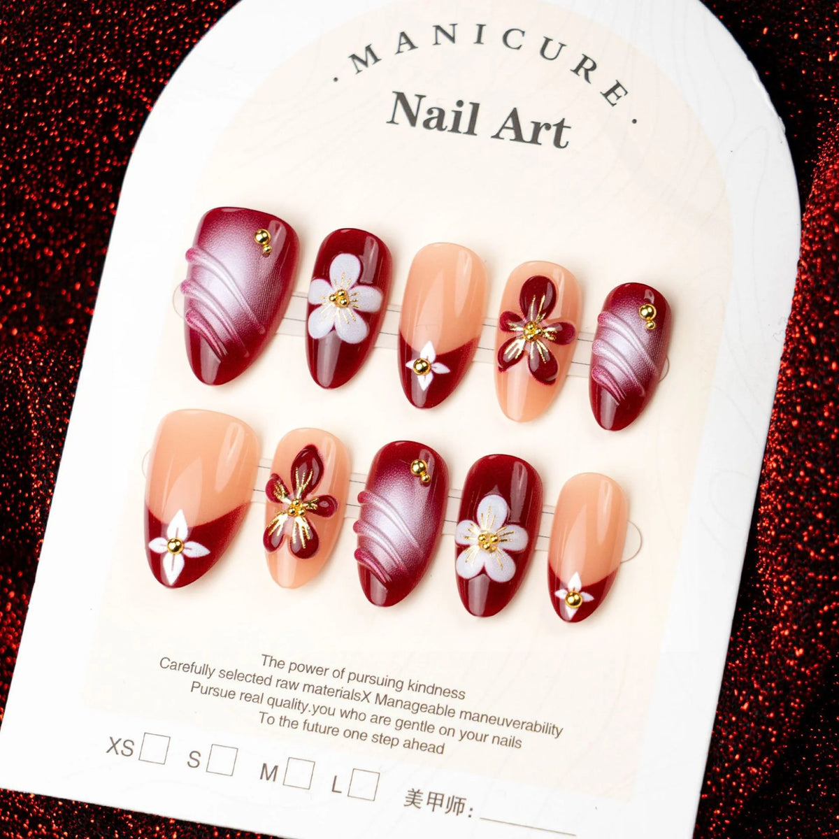 Press-On Nail Set Floral Shimmer Long-Lasting & Comfortable Fit