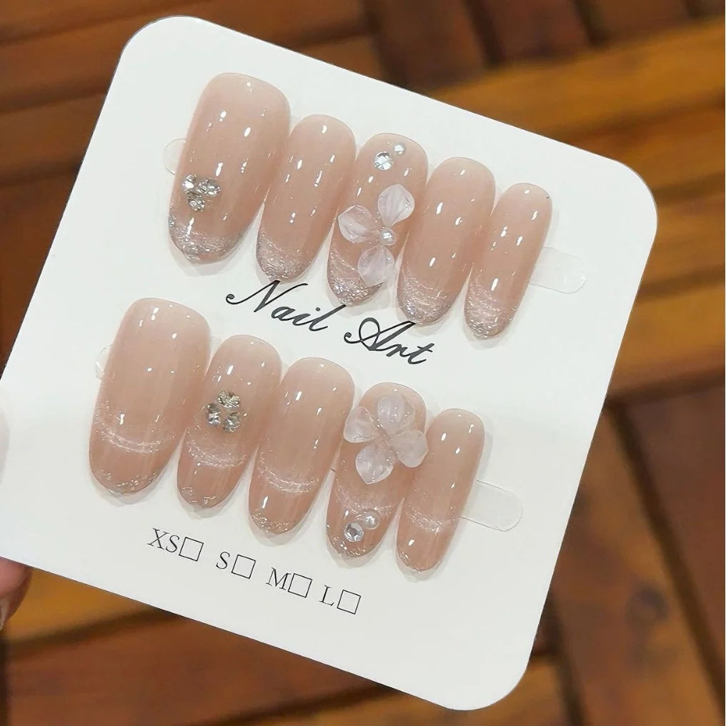 Press-On Nail Set Floral Shimmer Reusable