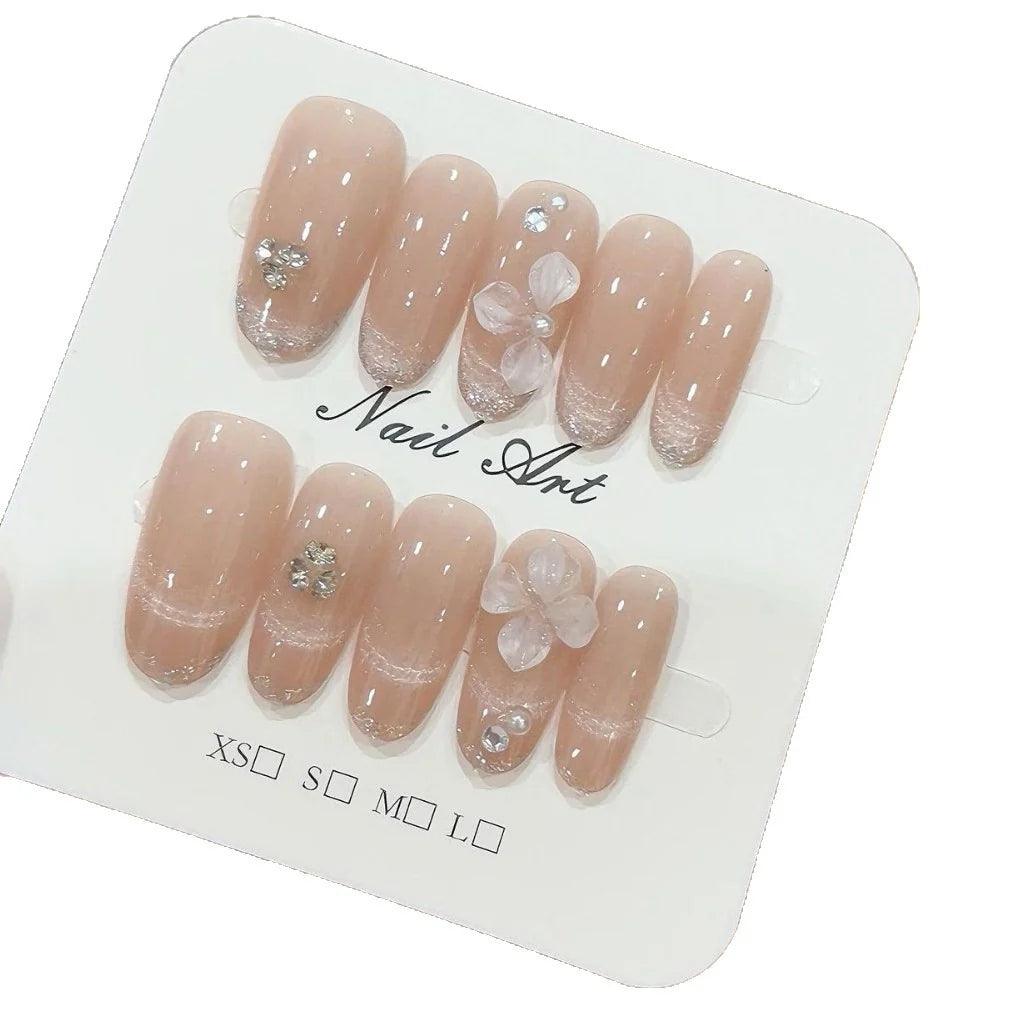 Press-On Nail Set Floral Shimmer Reusable