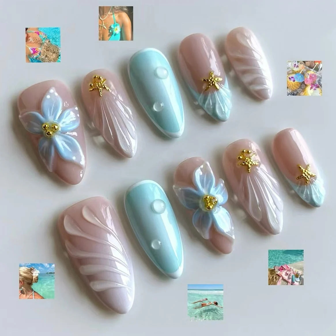 Press-On Nail Set Floral & Shimmer Reusable 24-Piece