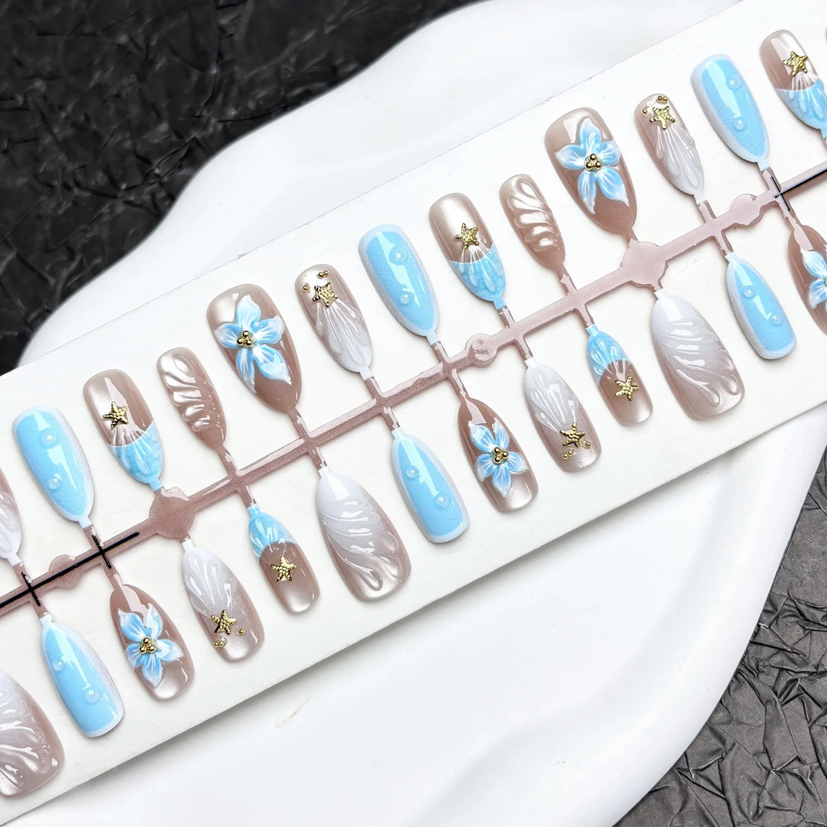 Press-On Nail Set Floral & Shimmer Reusable 24-Piece