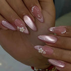 Press-On Nail Set Floral Shimmer Self-Adhesive