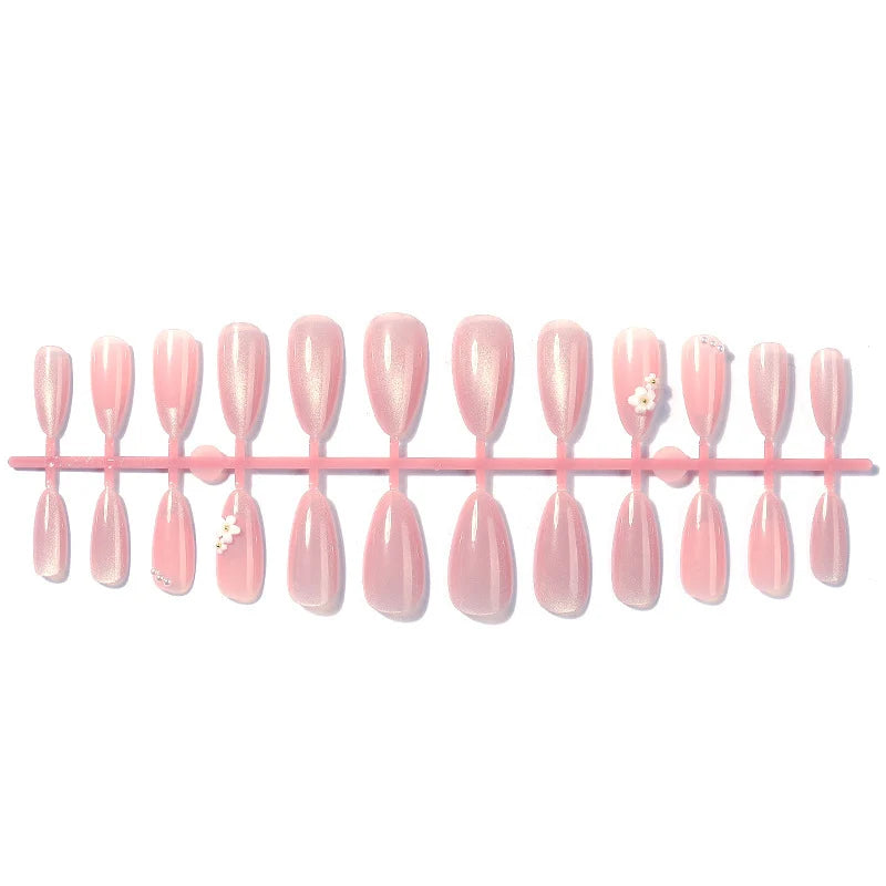 Press-On Nail Set Floral Shimmer Self-Adhesive