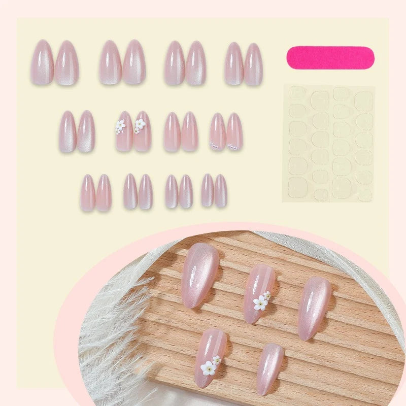 Press-On Nail Set Floral Shimmer Self-Adhesive