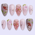 Press-On Nail Set Floral Shimmer Self-Adhesive Multiple Sizes