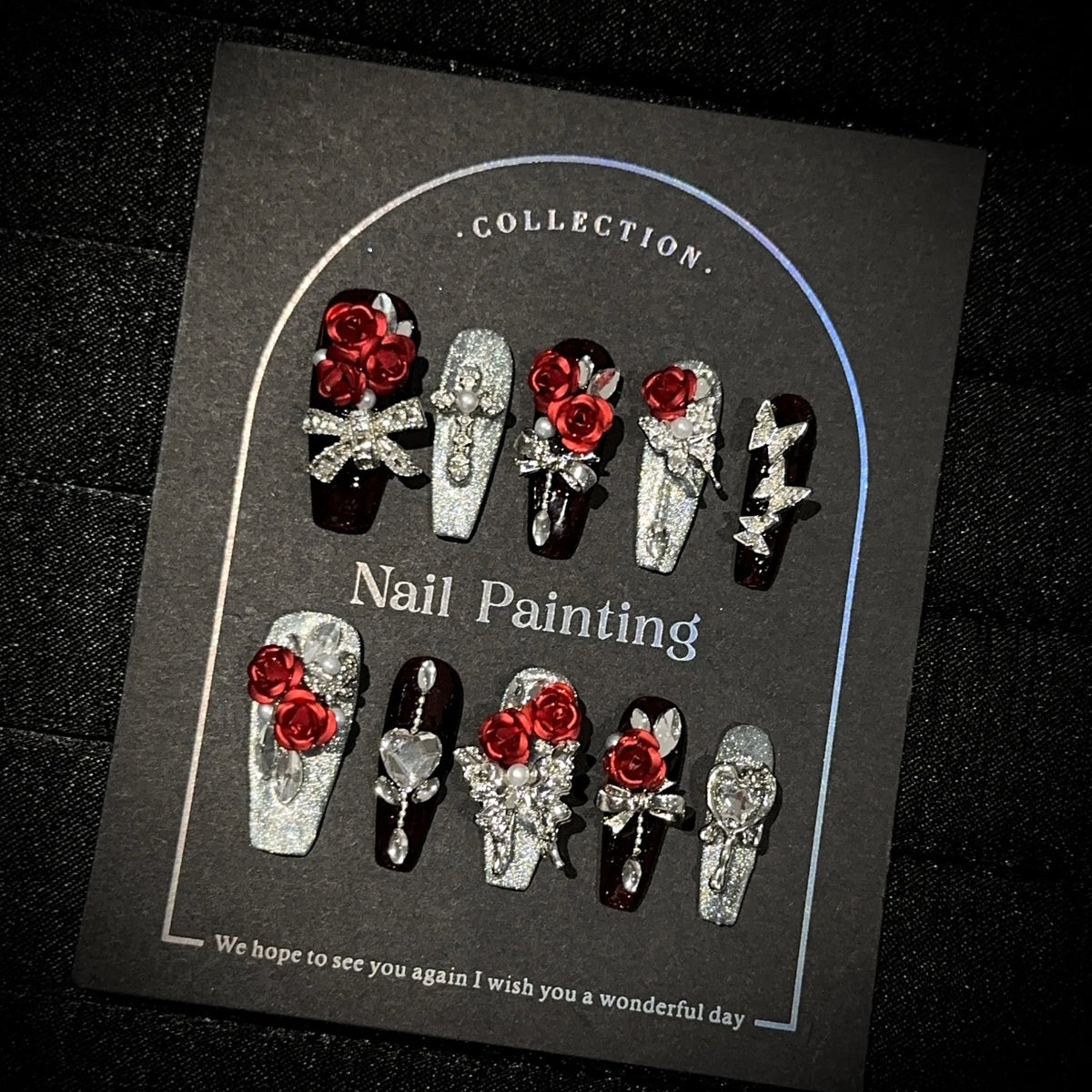 Press-On Nail Set Floral Shimmer & Strong Adhesive