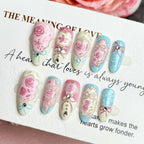 Press-On Nail Set Floral Shiny Accents Adhesive Backing