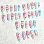 Press-On Nail Set Floral Shiny Accents Adhesive Backing
