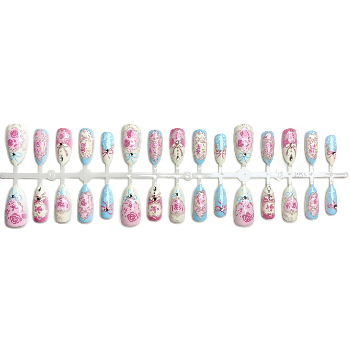 Press-On Nail Set Floral Shiny Accents Adhesive Backing