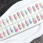 Press-On Nail Set Floral Shiny Accents Adhesive Backing