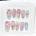 Press-On Nail Set Floral Shiny Accents Adhesive Backing