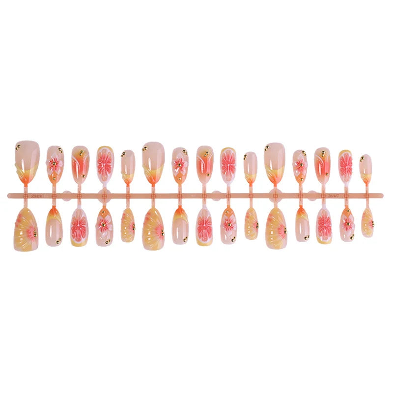 Press-On Nail Set Floral Shiny Accents Includes Glue