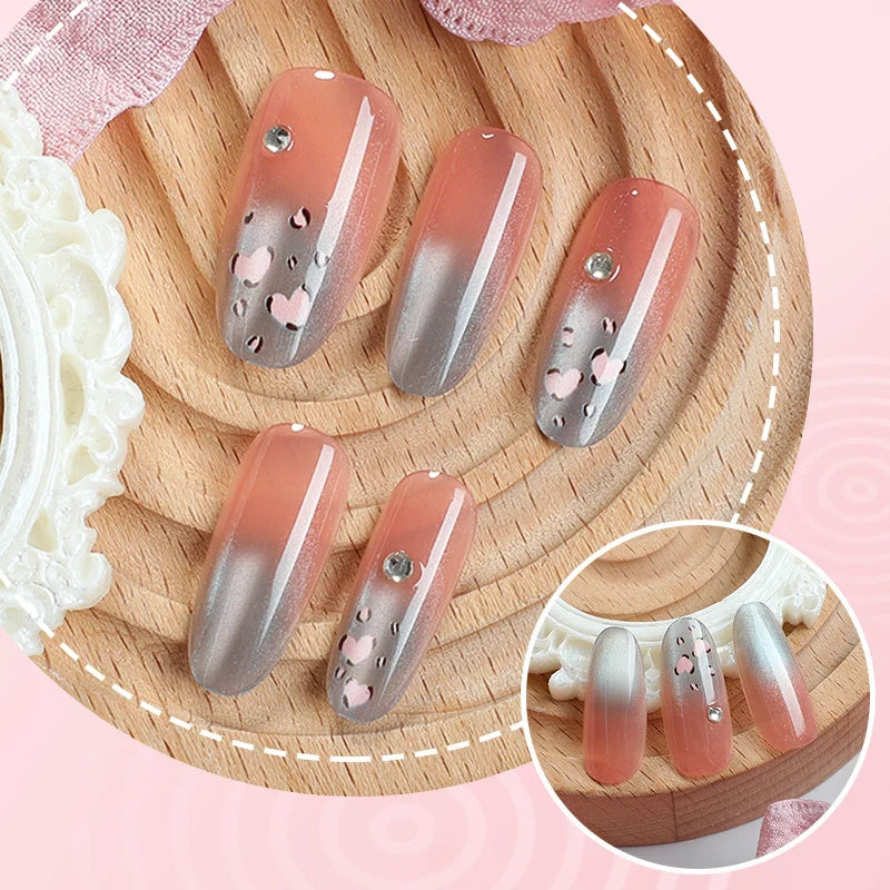 Press-On Nail Set Floral & Silver Reusable Multiple Sizes