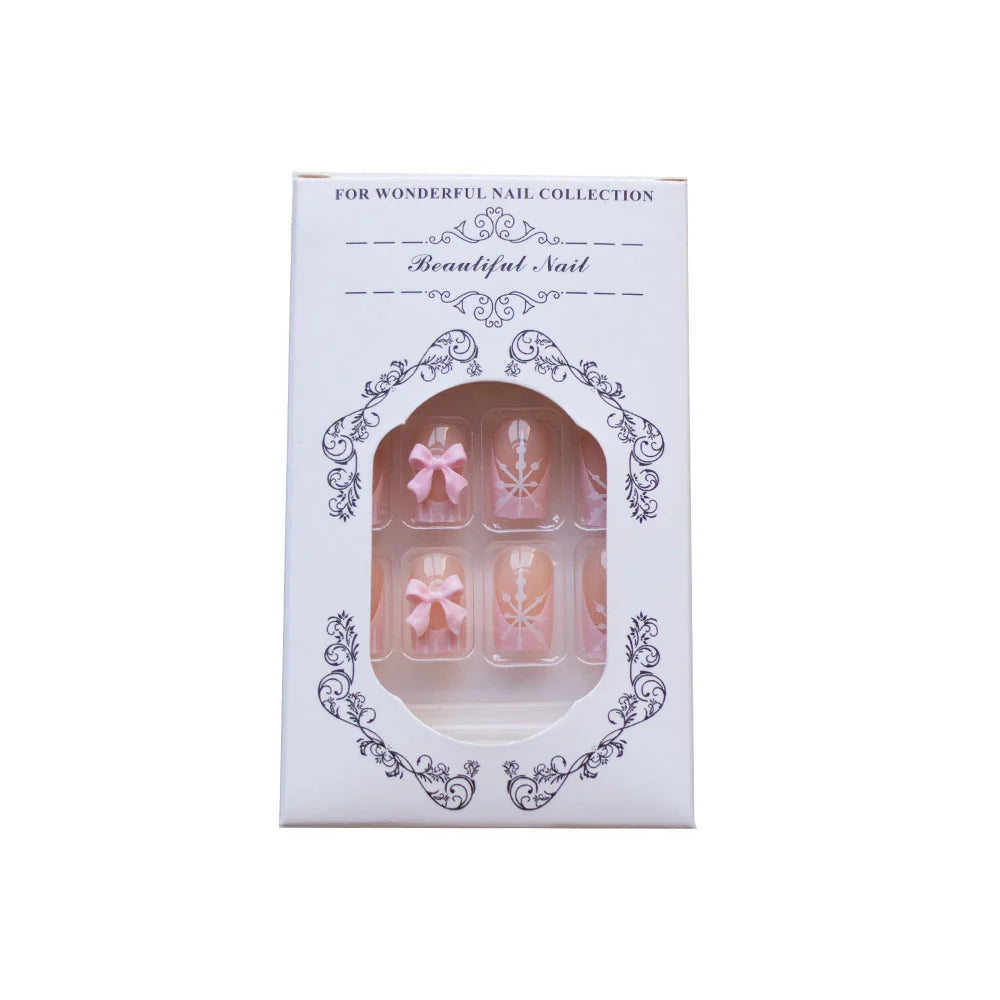 Press-On Nail Set Floral & Snowflake Glue-On & Jelly