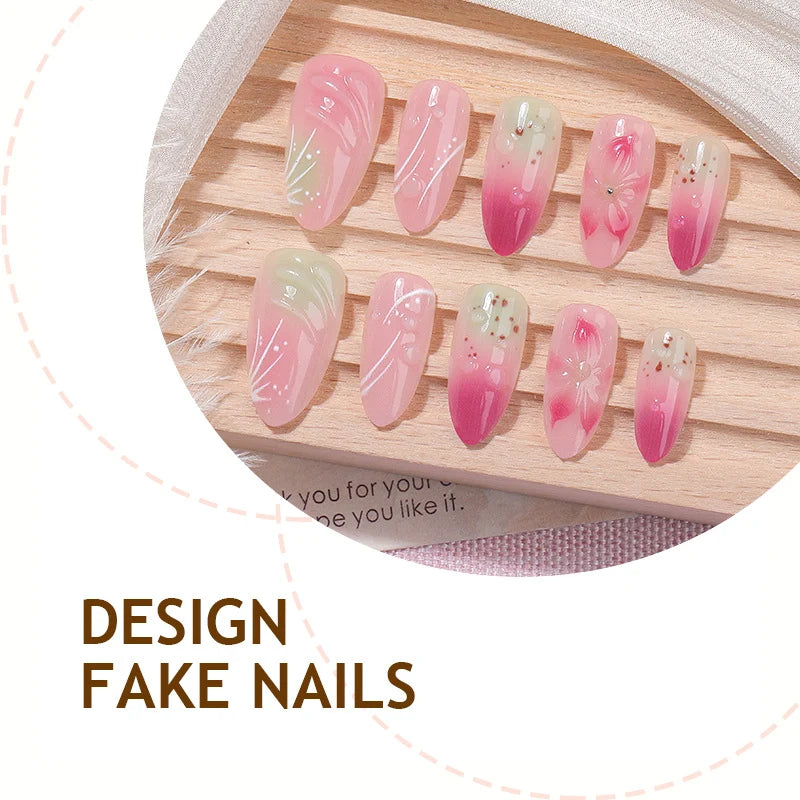 Press-On Nail Set Floral & Soft Pink Gradient 24-Piece