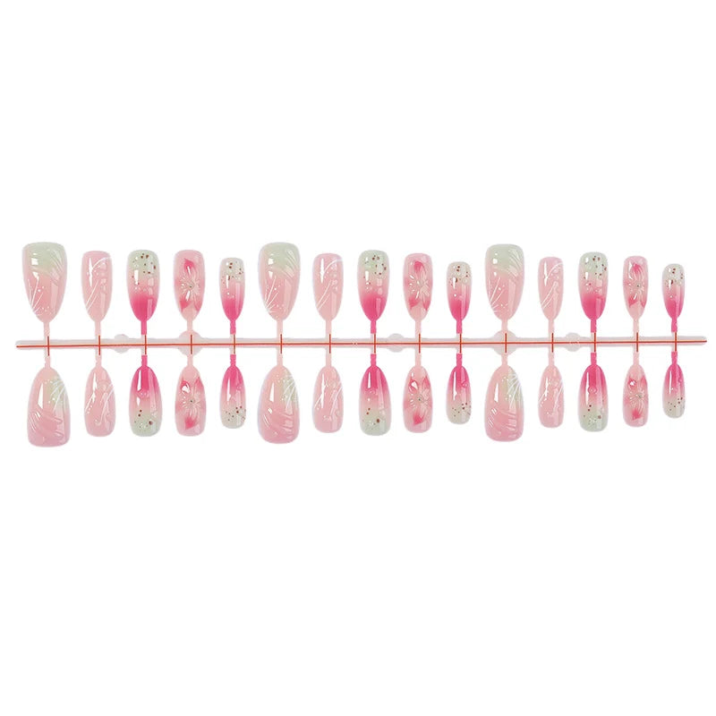 Press-On Nail Set Floral & Soft Pink Gradient 24-Piece