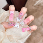 Press-On Nail Set Floral Sparkle Custom Sizes
