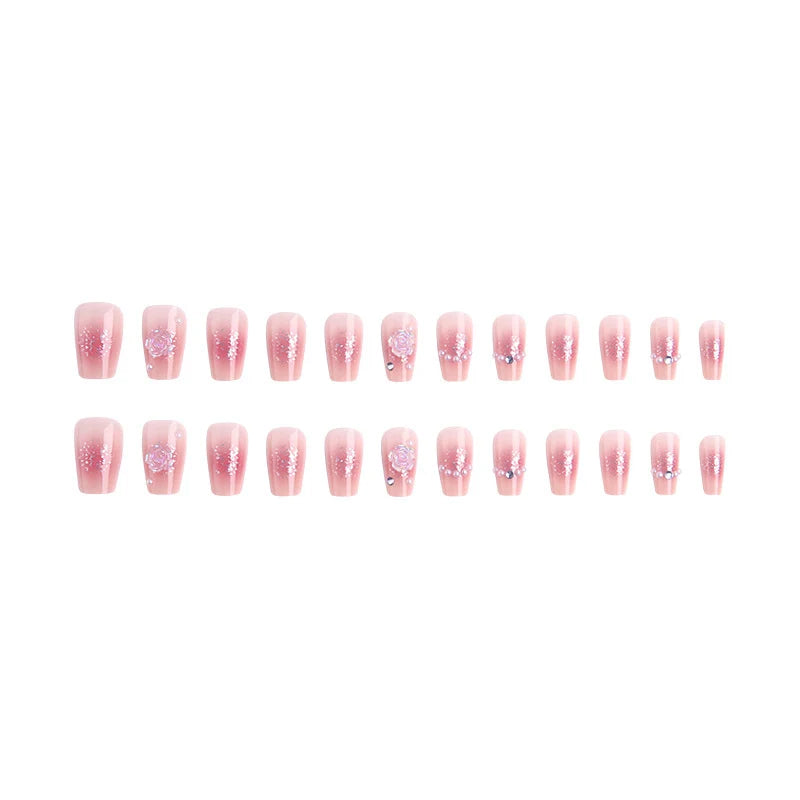 Press-On Nail Set Floral Sparkle Easy Apply