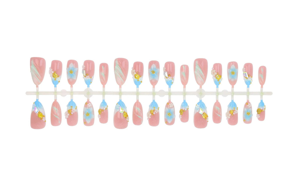 Press-On Nail Set Floral Sparkle Easy Apply & Remove