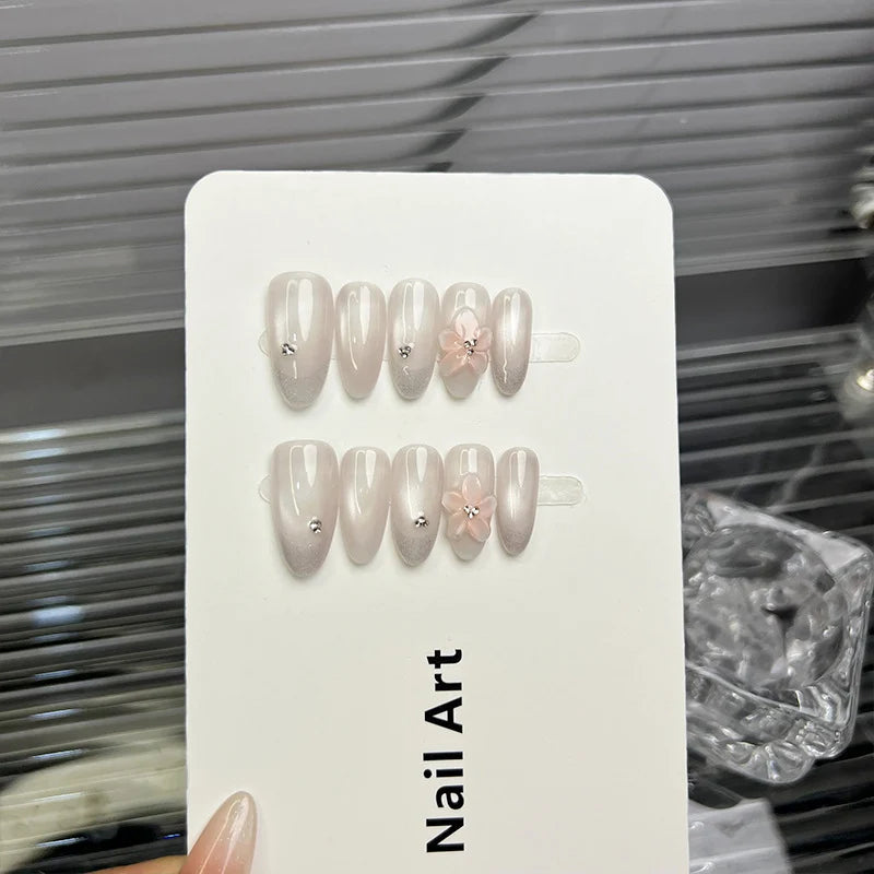 Press-On Nail Set Floral & Sparkle Multiple Sizes