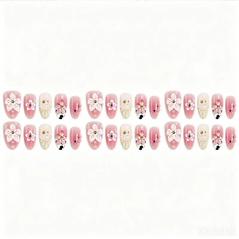 Press-On Nail Set Floral & Sparkle Peel-And-Stick Reusable