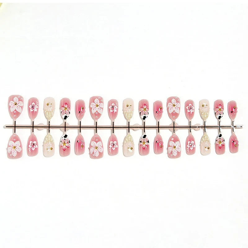 Press-On Nail Set Floral & Sparkle Peel-And-Stick Reusable