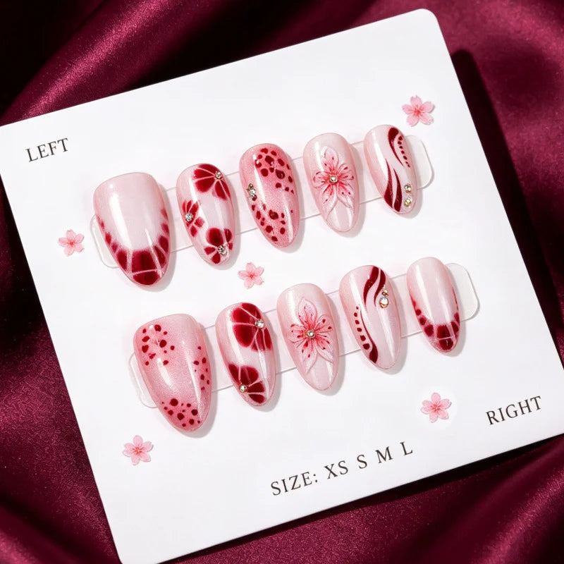 Press-On Nail Set Floral & Sparkle Reusable