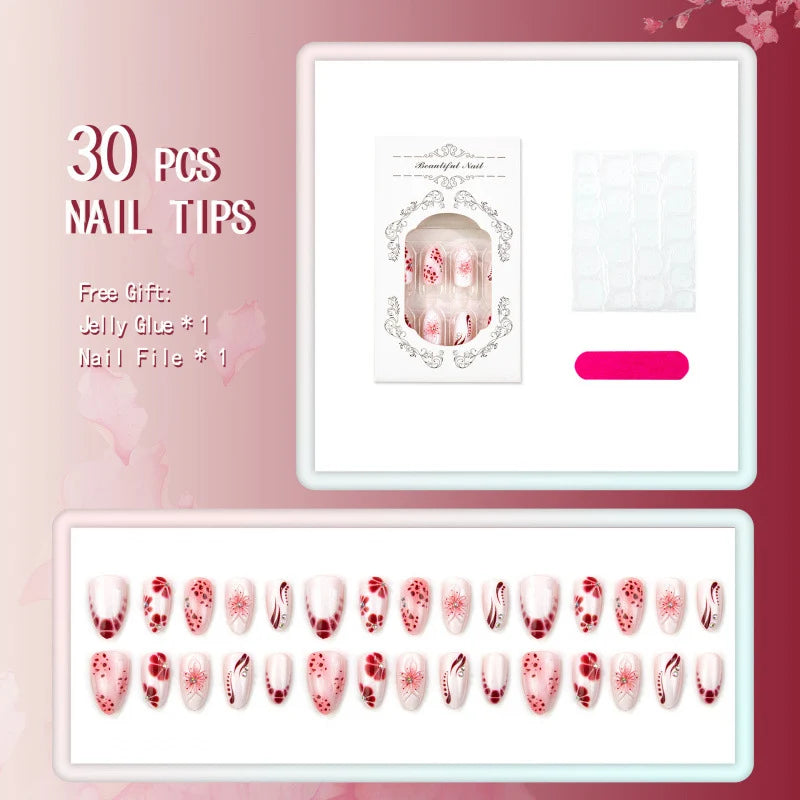 Press-On Nail Set Floral & Sparkle Reusable