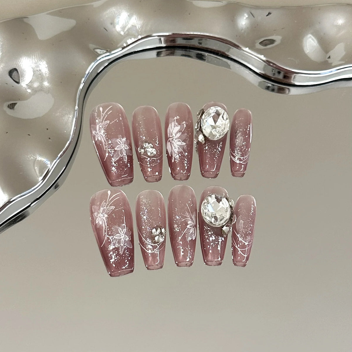 Press-On Nail Set Floral Sparkle & Salon-Quality