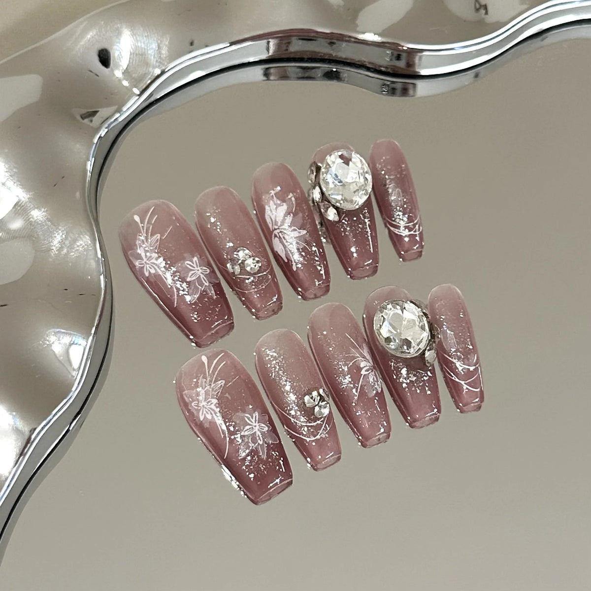 Press-On Nail Set Floral Sparkle & Salon-Quality