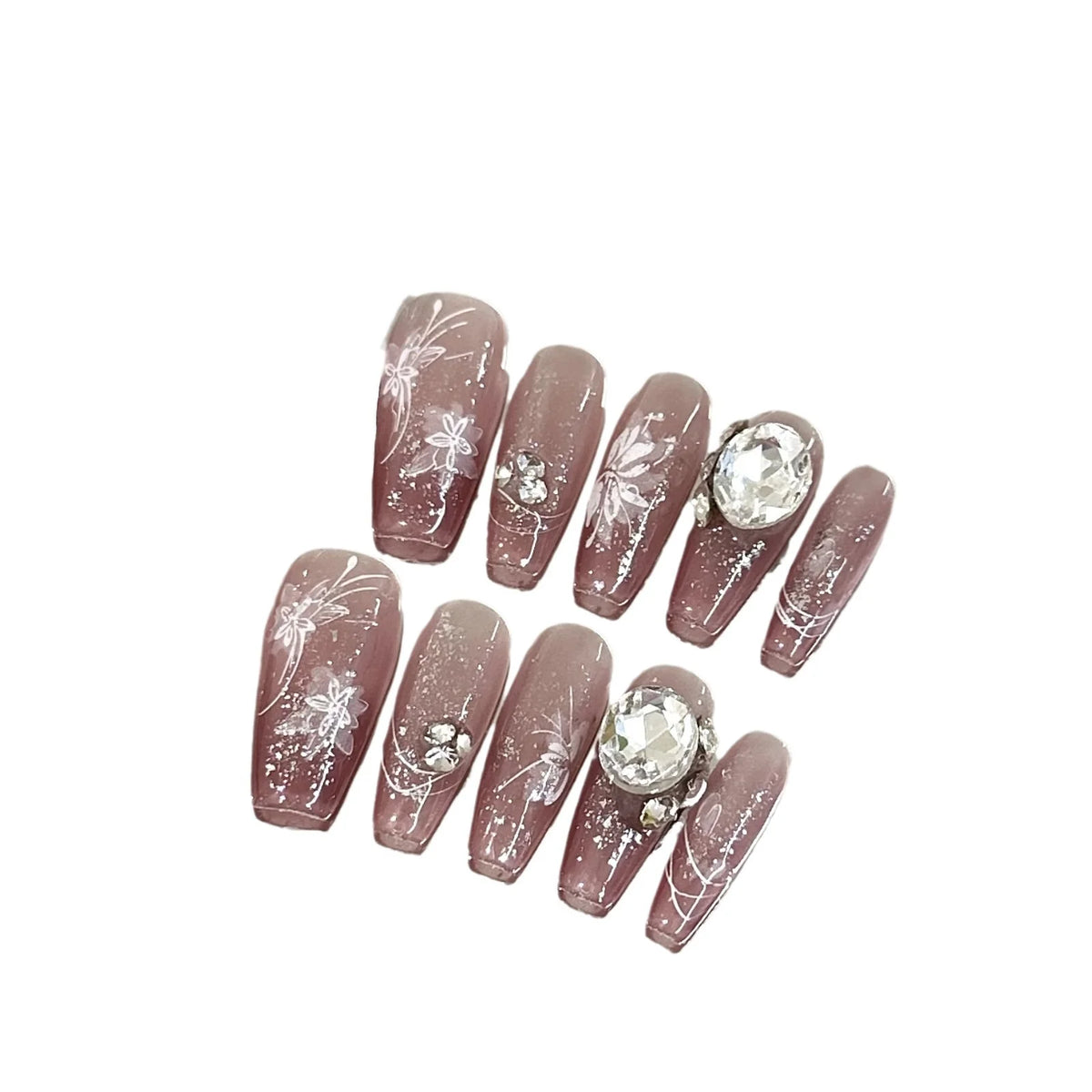 Press-On Nail Set Floral Sparkle & Salon-Quality