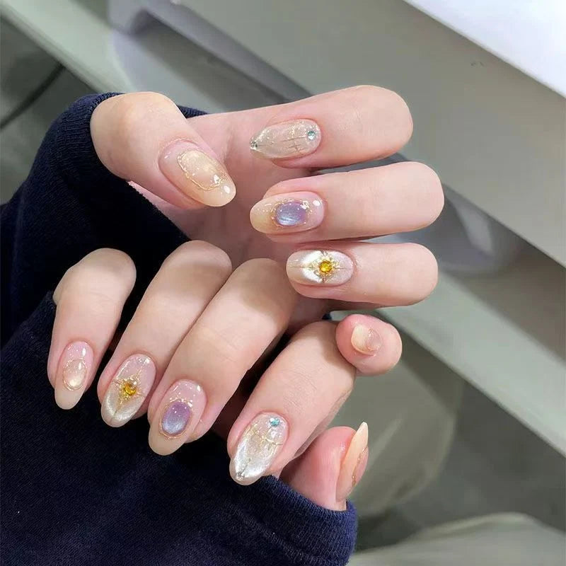Press-On Nail Set Floral & Sparkling Easy Application