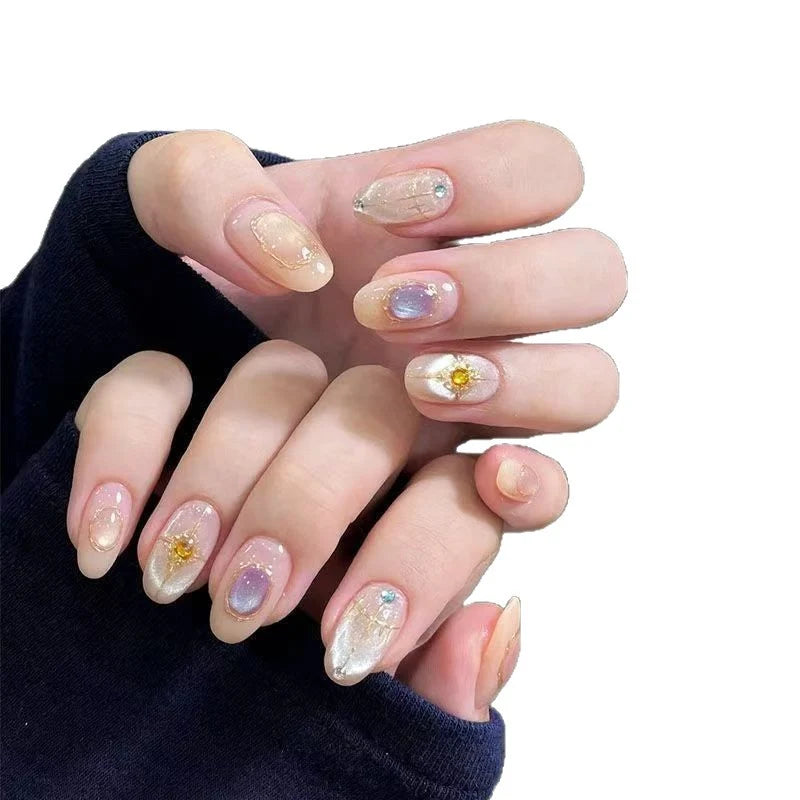 Press-On Nail Set Floral & Sparkling Easy Application