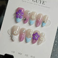 Press-On Nail Set Floral & Sparkly Reusable
